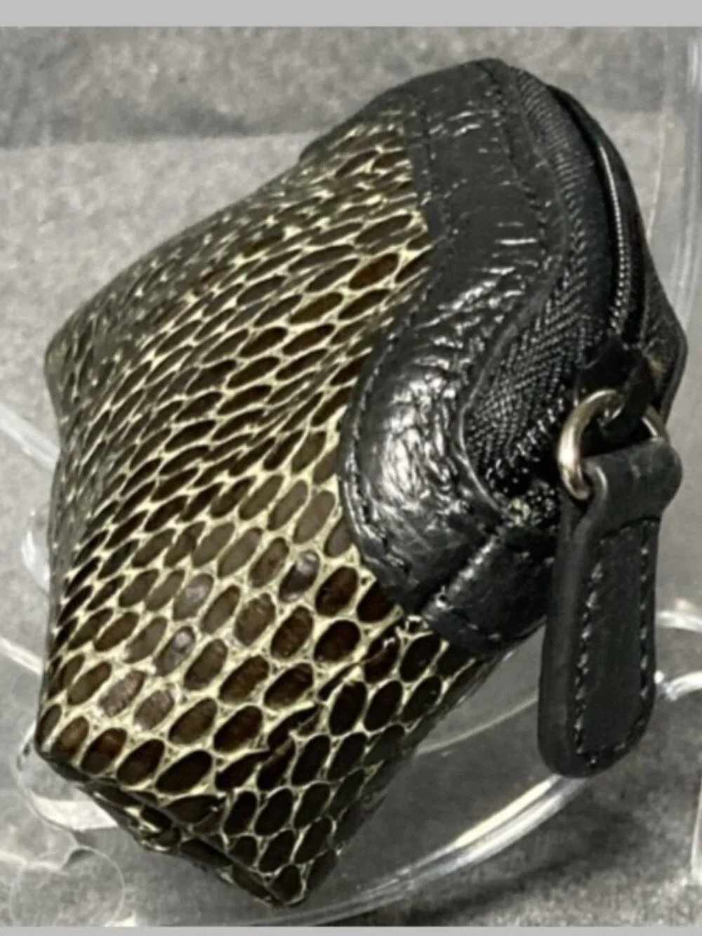 Brighton Black Brown Snakeskin Leather Coin Purse Zip Pouch Heart Vintage